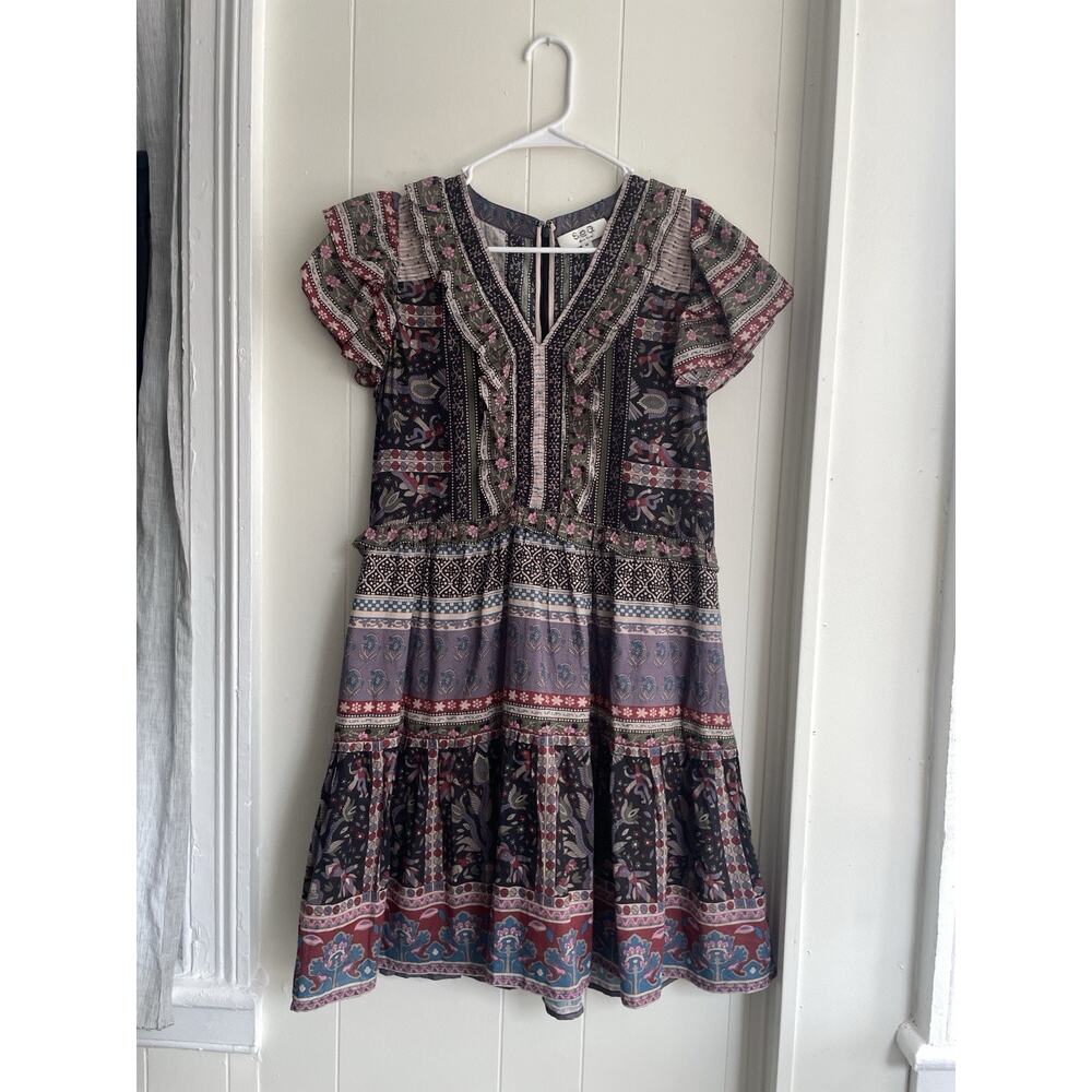 Sea New York Brooke Border Flutter Sleeve Dress Size M Boho Hippie - Picture 3 of 9